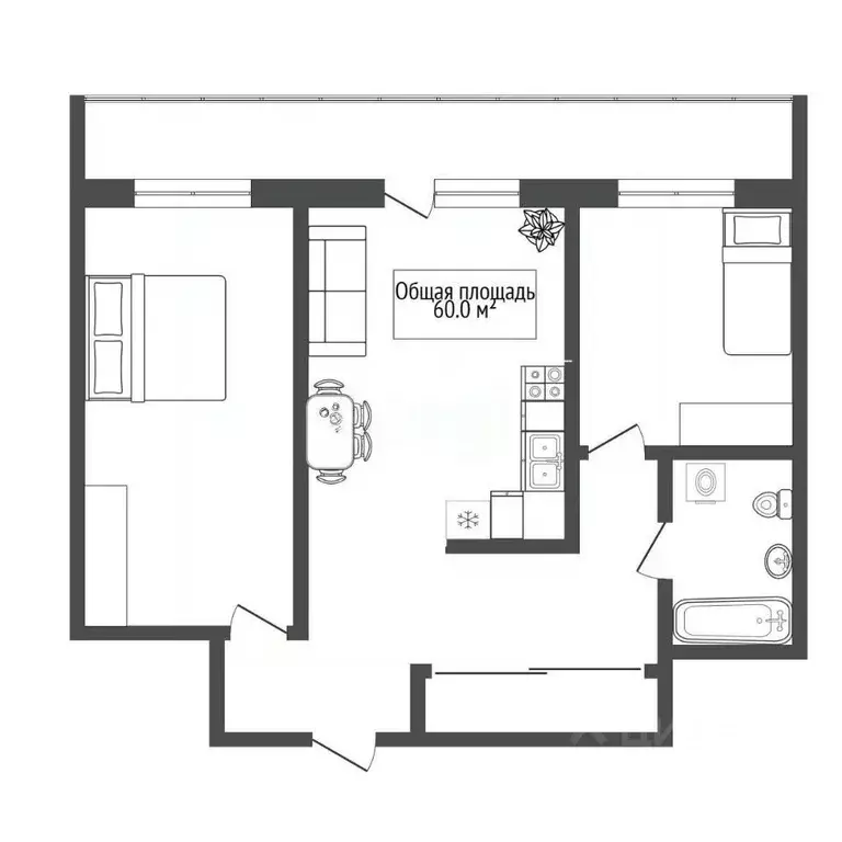2-к кв. Новосибирская область, Новосибирск ул. Ясный Берег, 8 (60.0 м) - Фото 1