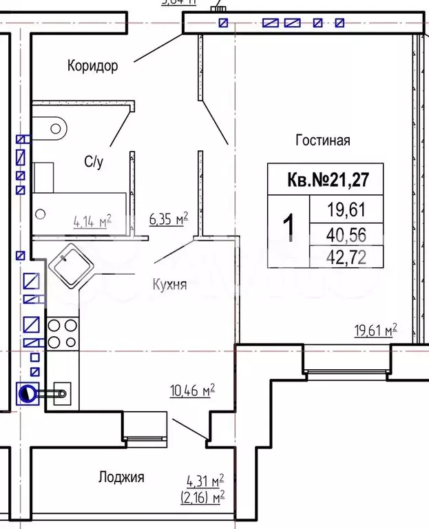 1-к. квартира, 43 м, 5/8 эт. - Фото 0