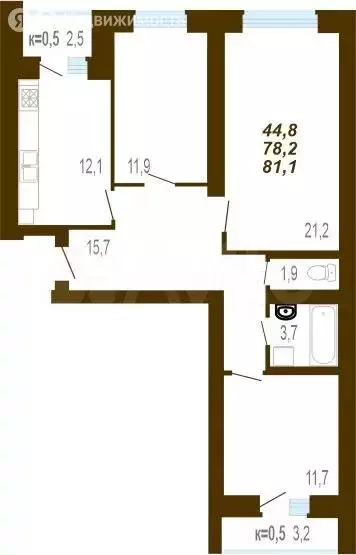 3-комнатная квартира: Тверь, 1-й переулок Вагонников, 6 (81.1 м) - Фото 1