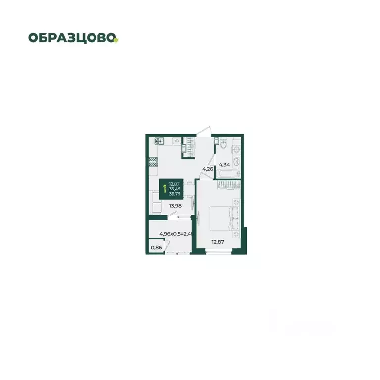 1-к кв. Краснодарский край, Краснодар Образцово мкр,  (38.79 м) - Фото 0