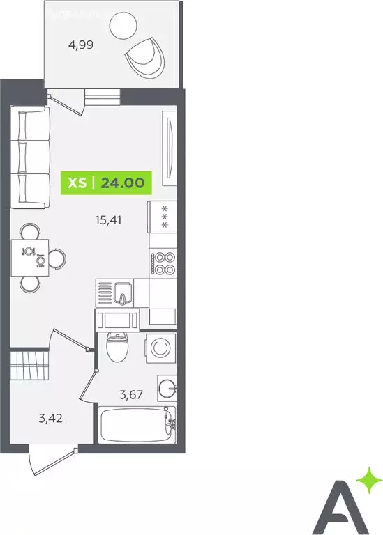 Квартира-студия: Кудрово, Солнечная улица, 10к2 (23.6 м) - Фото 1