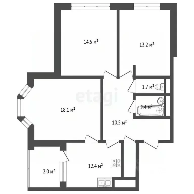 3-к кв. Московская область, Одинцово ул. Кутузовская, 12 (75.0 м) - Фото 2
