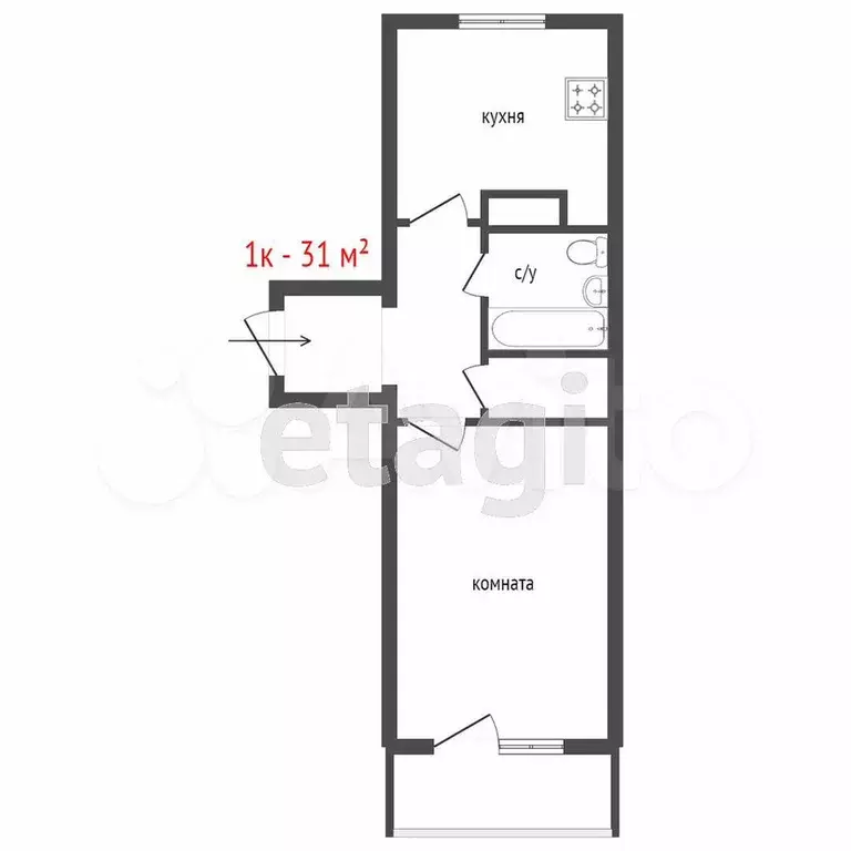 1-к. квартира, 30,2 м, 8/9 эт. - Фото 0