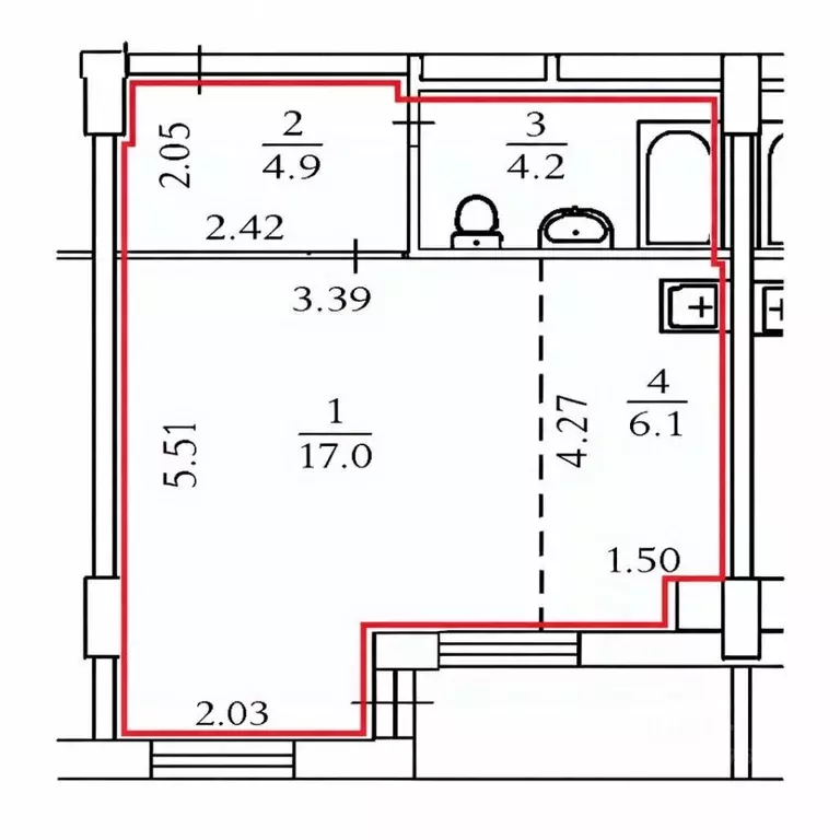 Студия Пермский край, Пермь ул. Крылова, 17 (32.2 м) - Фото 2