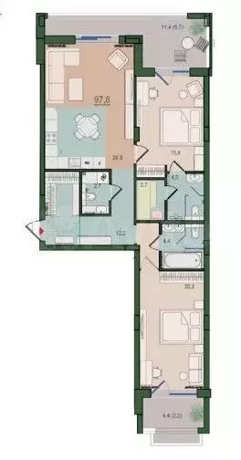 2-к. квартира, 97 м, 9/12 эт. - Фото 1