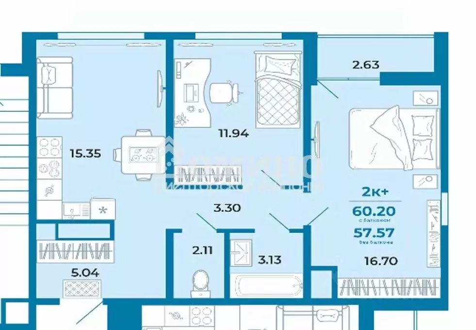 2-к кв. Тюменская область, Тюмень ул. Анатолия Клиндюка, 4к2 (56.9 м) - Фото 1