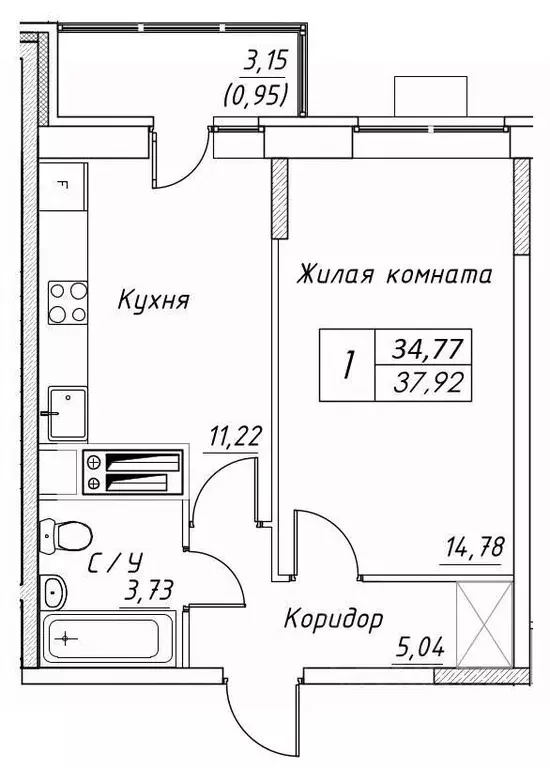 1-к кв. Московская область, Дмитров  (37.92 м) - Фото 0