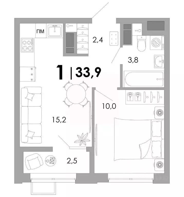 1-к кв. Владимирская область, Владимир Уно жилой комплекс (33.9 м) - Фото 1