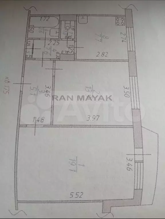 2-к. квартира, 52,4 м, 8/9 эт. - Фото 0