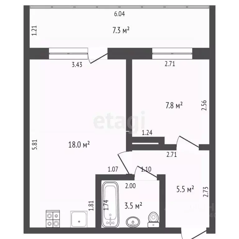 1-к кв. Тюменская область, Тюмень Мыс мкр, ул. Малиновского, 4к2 (34.8 ... - Фото 1