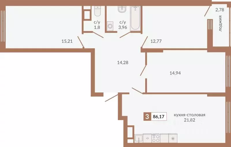 3-к кв. Свердловская область, Екатеринбург пер. Старателей (86.17 м) - Фото 1