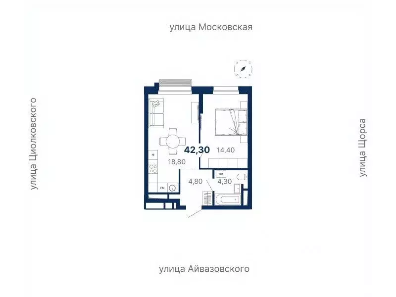 1-к кв. Свердловская область, Екатеринбург ул. Айвазовского, 52 (42.3 ... - Фото 0