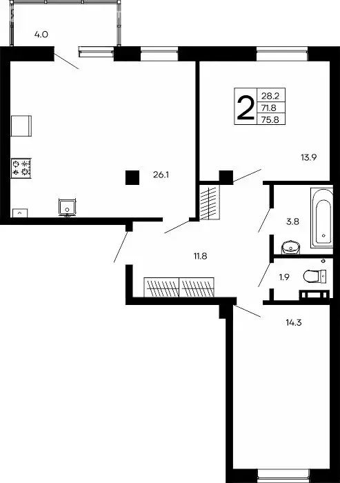 2-комнатная квартира: Феодосия, ш. Симферопольское (75.8 м) - Фото 0