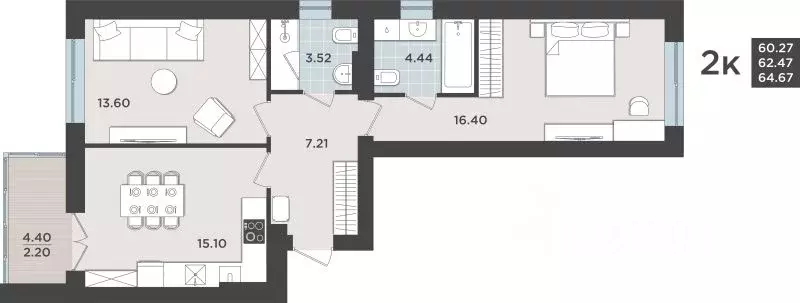2-к кв. Калининградская область, Калининград Невский Парк жилой ... - Фото 0