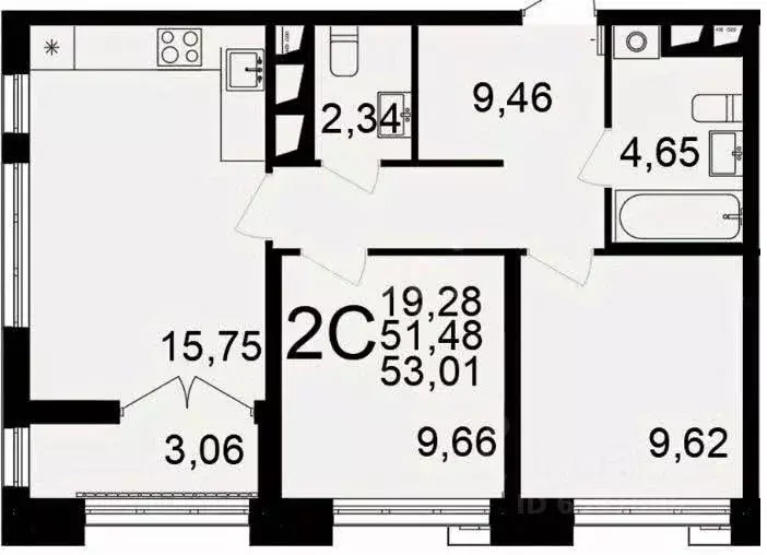 2-к кв. Тульская область, Тула пос. Горелки, Большая ул., 4Г (53.01 м) - Фото 1