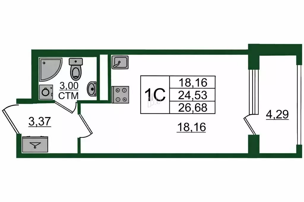 Квартира-студия: посёлок Стрельна, проспект Будённого, 18 (24.53 м) - Фото 1
