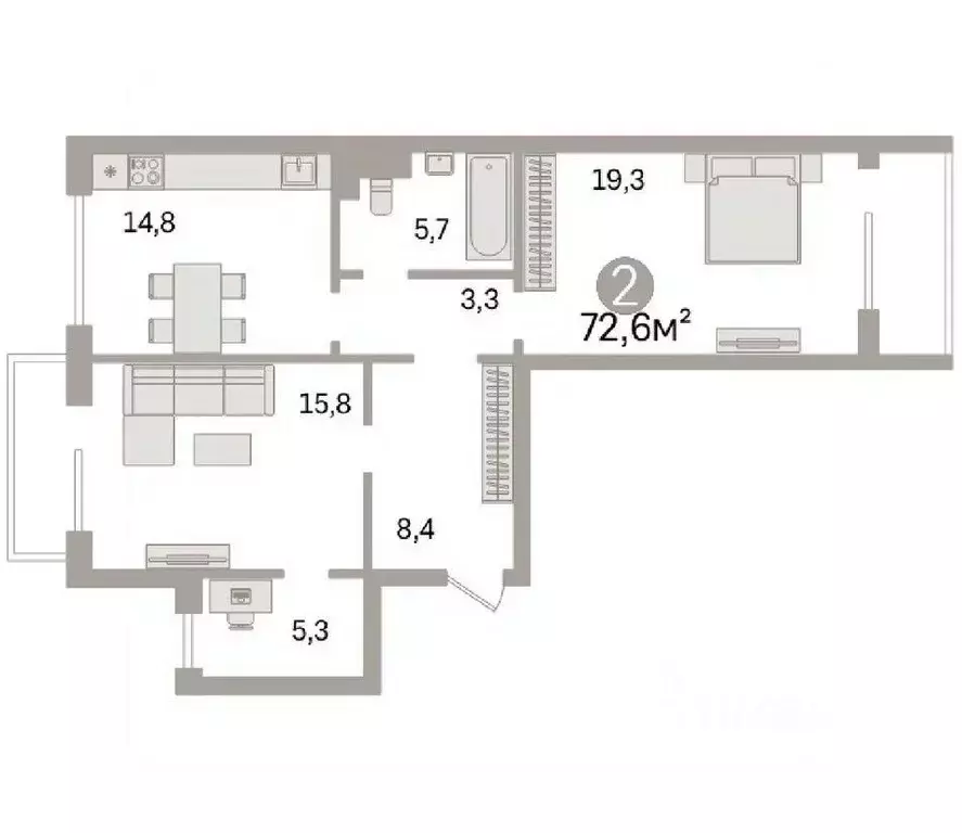 2-к кв. Тюменская область, Тюмень Широтная ул., 165к3 (72.6 м) - Фото 0