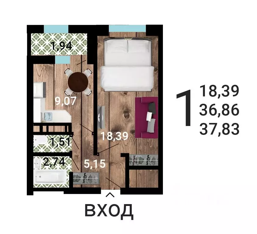 1-к кв. Воронежская область, Воронеж ул. Летчика Демьянова, 1 (38.71 ... - Фото 0