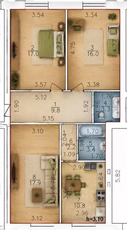 3-к кв. Башкортостан, Благовещенск ул. Чистякова, 13 (80.4 м) - Фото 2