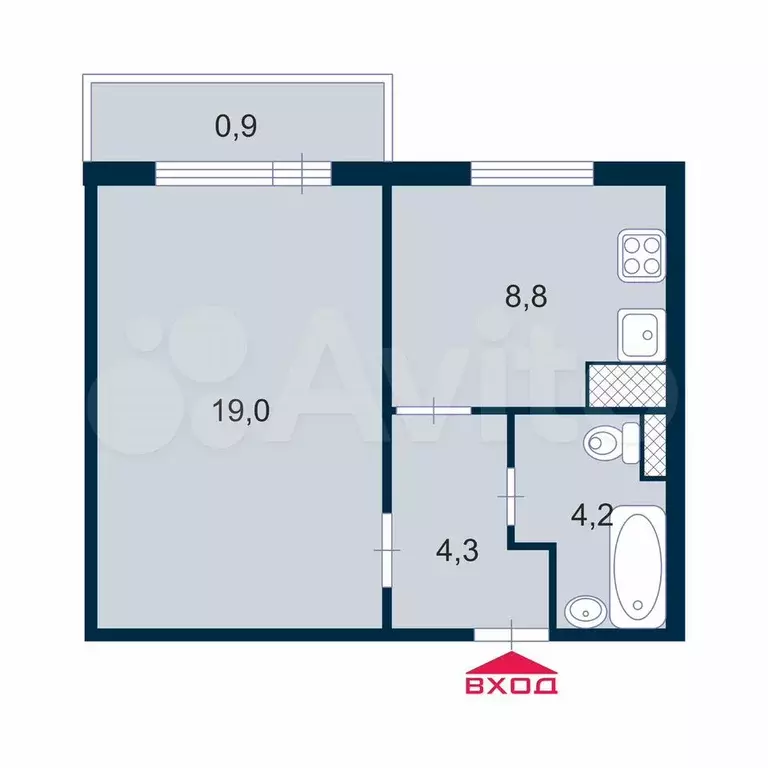 1-к. квартира, 37 м, 2/7 эт. - Фото 0