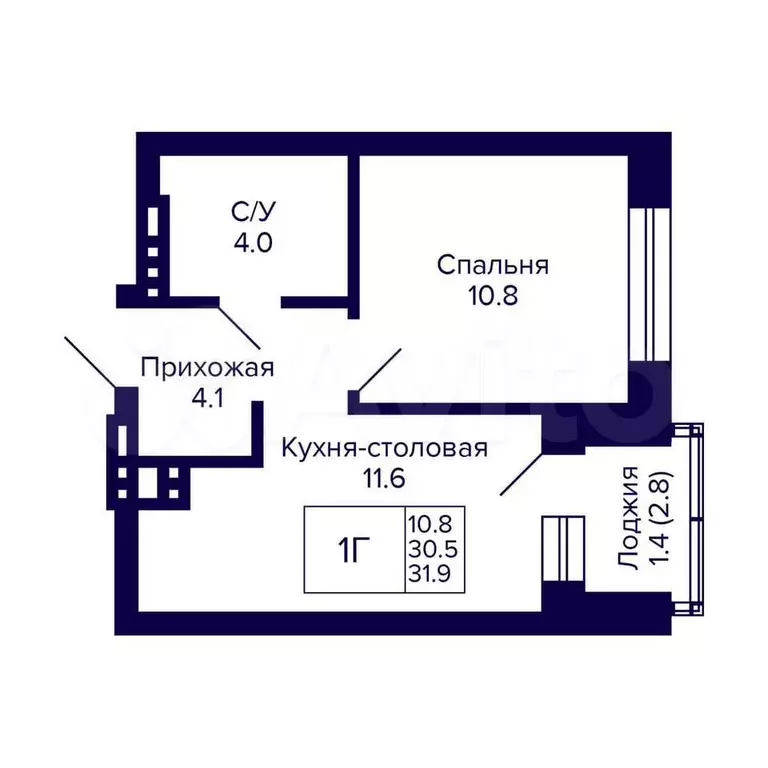 1-к. квартира, 31,9 м, 11/20 эт. - Фото 0