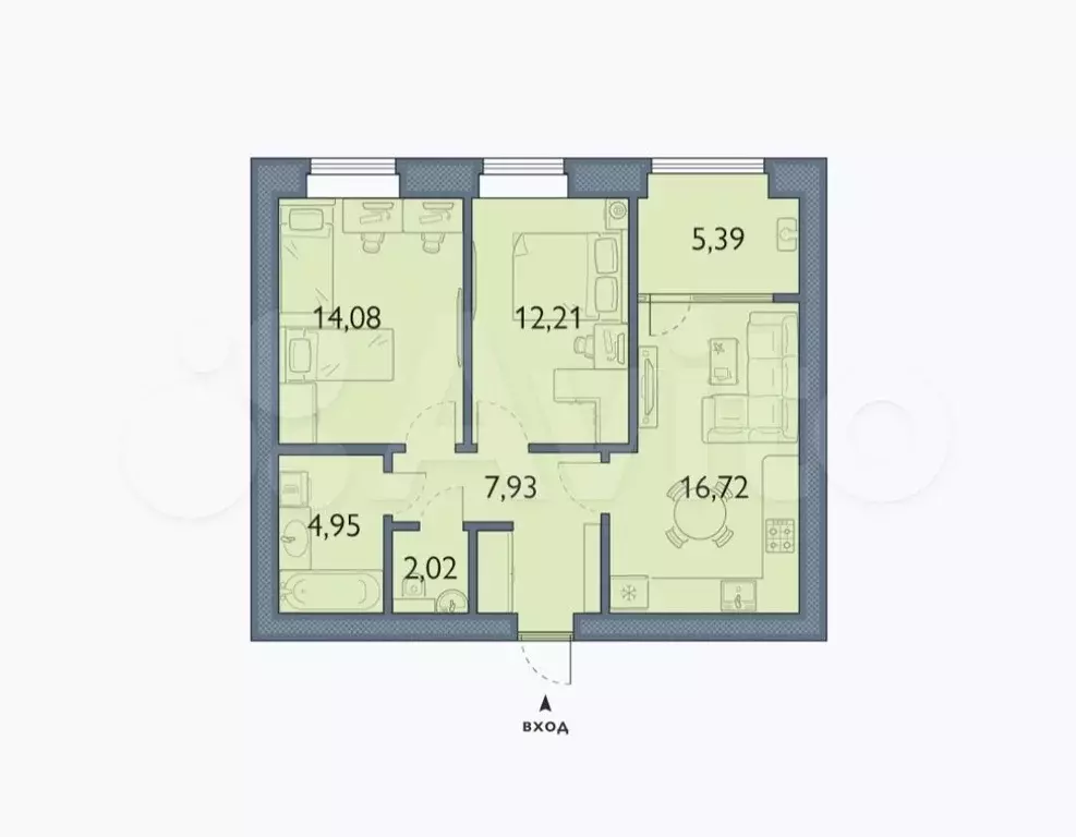 2-к. квартира, 63,3 м, 6/8 эт. - Фото 1
