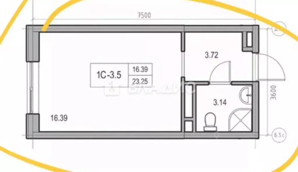 Студия Санкт-Петербург ул. Архивная, 3к1 (23.25 м) - Фото 2
