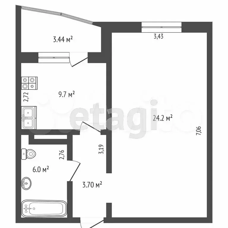 1-к. квартира, 40,9 м, 3/15 эт. - Фото 0