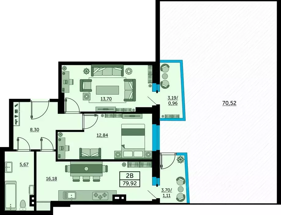 2-к кв. Ростовская область, Ростов-на-Дону ул. Ларина, 45с2 (79.9 м) - Фото 1