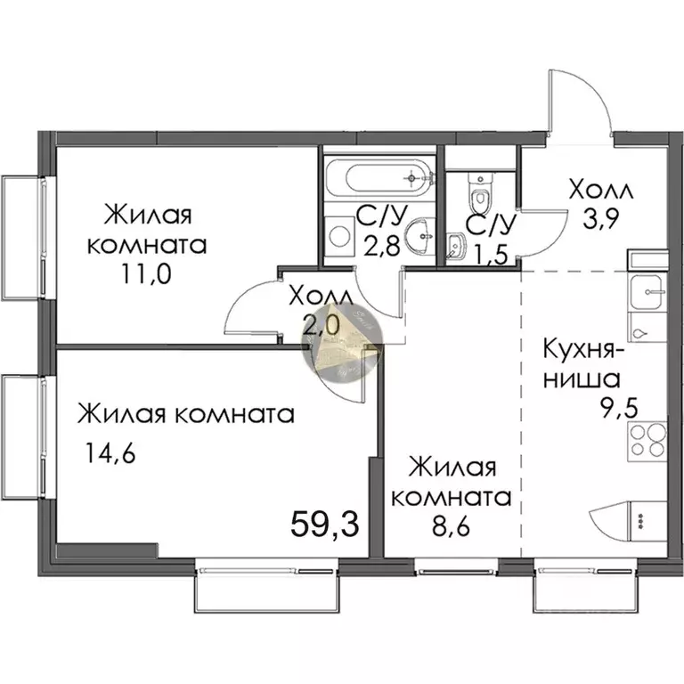 2-к кв. Санкт-Петербург Лиговский просп., 242 (59.3 м) - Фото 2