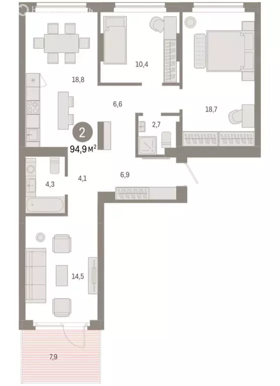 2-комнатная квартира: Новосибирск, квартал Лебедевский, 1/3 (94.9 м) - Фото 2