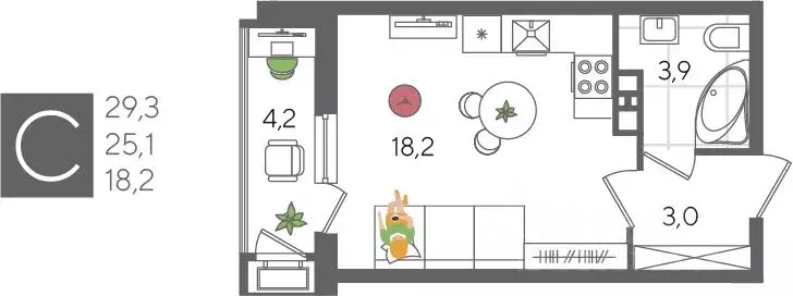 Студия Краснодарский край, Краснодар Черемушки мкр,  (29.3 м) - Фото 1