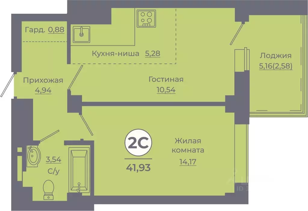 2-к кв. Ростовская область, Ростов-на-Дону ул. Жданова, 31 (41.68 м) - Фото 1