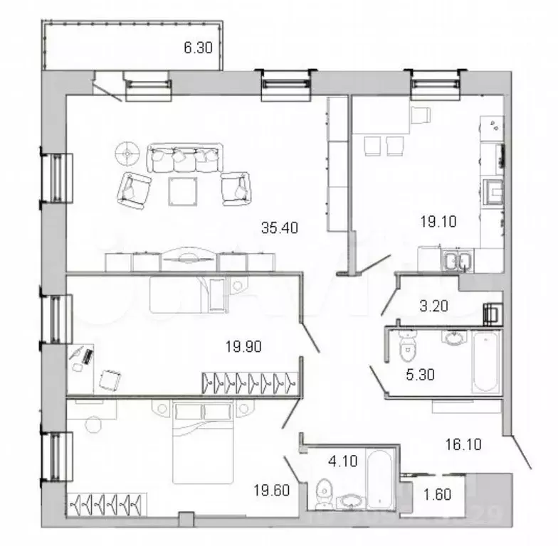 3-к. квартира, 124,5 м, 3/7 эт. - Фото 0