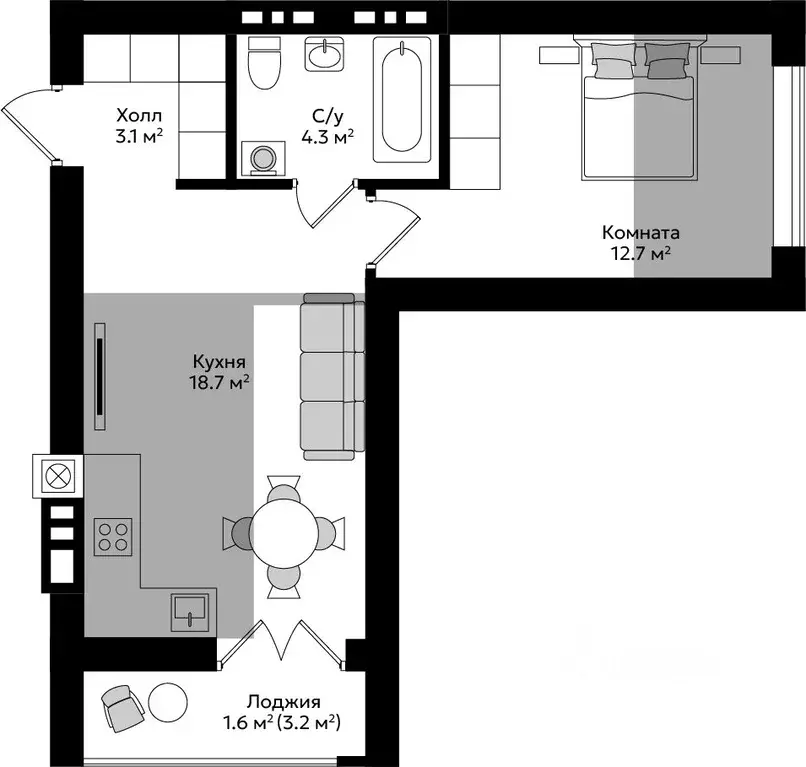 1-к кв. Калининградская область, Гурьевск Пражский жилой комплекс ... - Фото 1