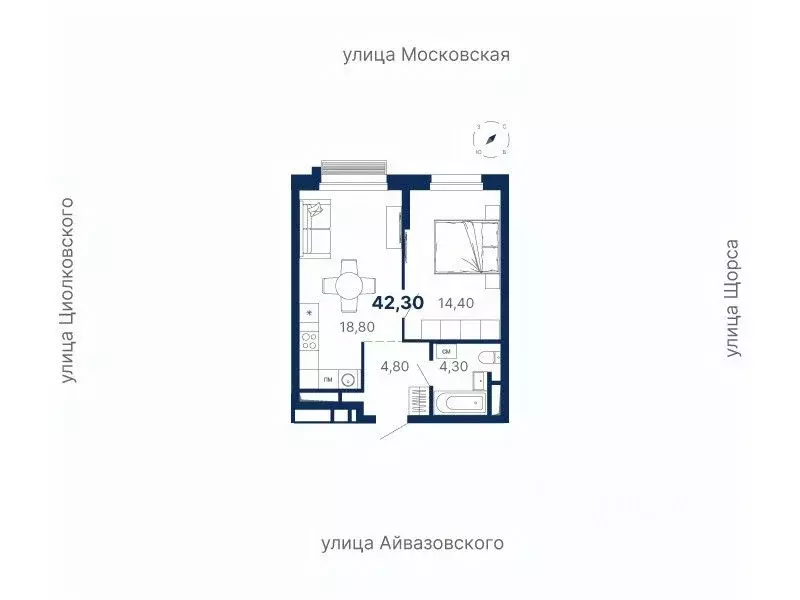 1-к кв. Свердловская область, Екатеринбург ул. Московская, 249/2 (42.3 ... - Фото 0