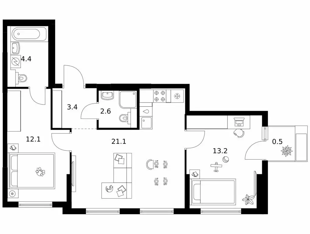 2-комнатная квартира: Зеленоград, 22-й микрорайон, 6.4 (57.3 м) - Фото 0