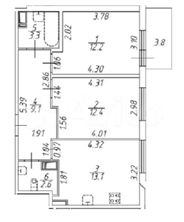 2-к. квартира, 54 м, 5/9 эт. - Фото 0