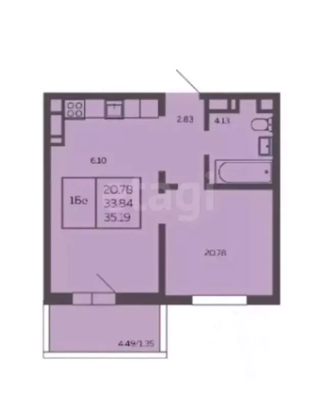 1-к кв. Татарстан, Казань ул. Рашида Нежметдинова, 11к5 (33.6 м) - Фото 2
