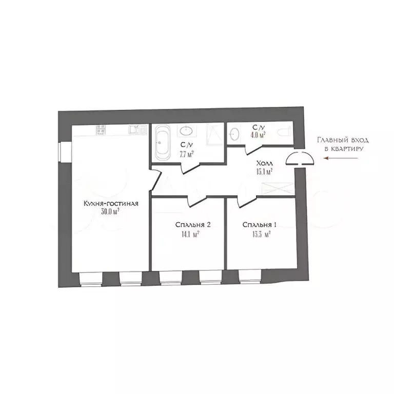 Квартира, 2 комнаты, 84 м - Фото 0