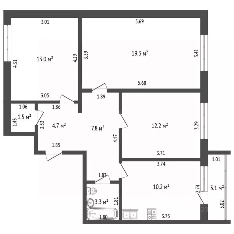 3-к кв. Башкортостан, Стерлитамак ул. Артема, 23 (60.1 м) - Фото 2
