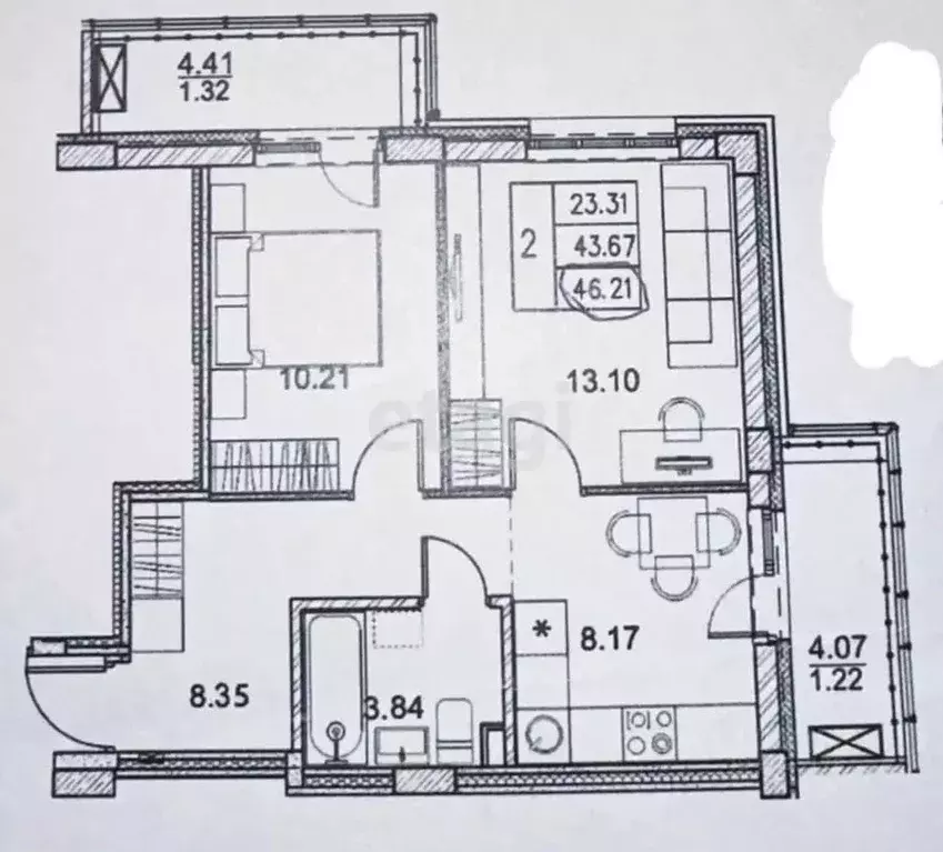 2-к кв. Татарстан, Казань ул. Азата Аббасова, 9 (44.1 м) - Фото 2