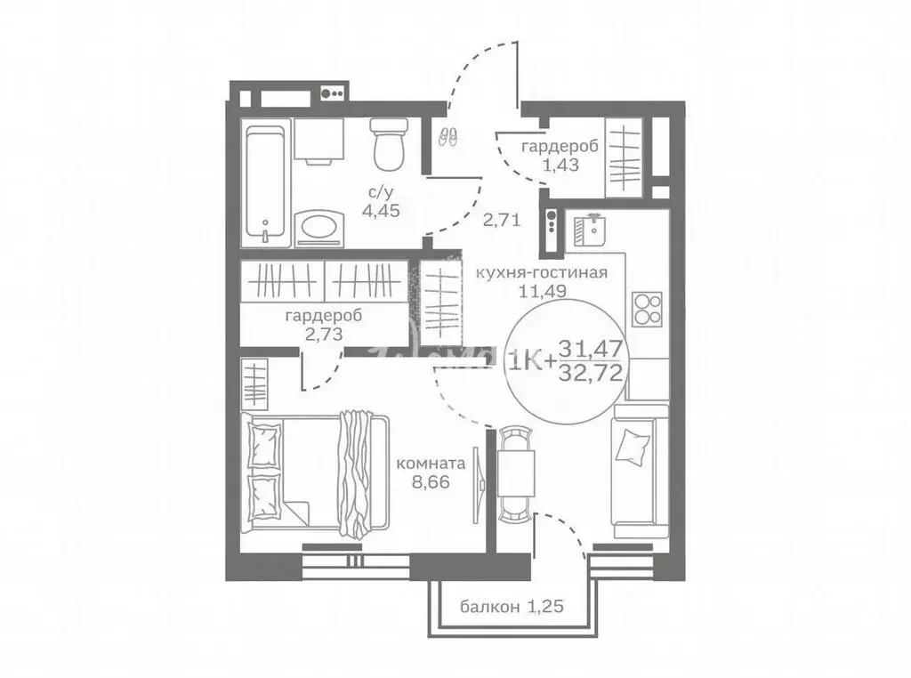 1-комнатная квартира: Патрушева, улица Николая Гоголя, 9 (31.5 м) - Фото 1