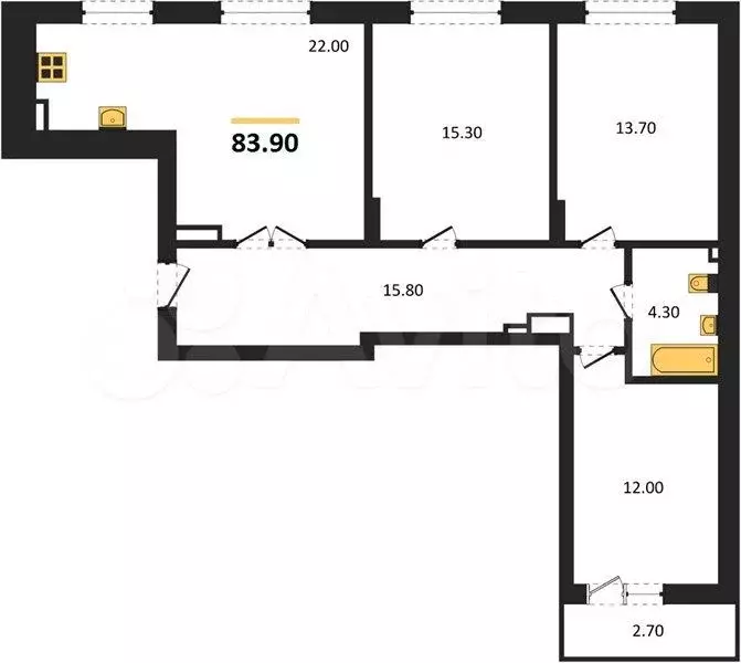 3-к. квартира, 83,9 м, 4/8 эт. - Фото 1