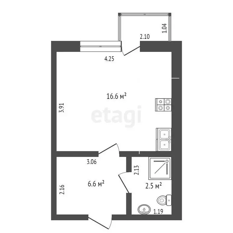Квартира-студия: Якутск, улица Билибина, 17/2 (23.9 м) - Фото 1