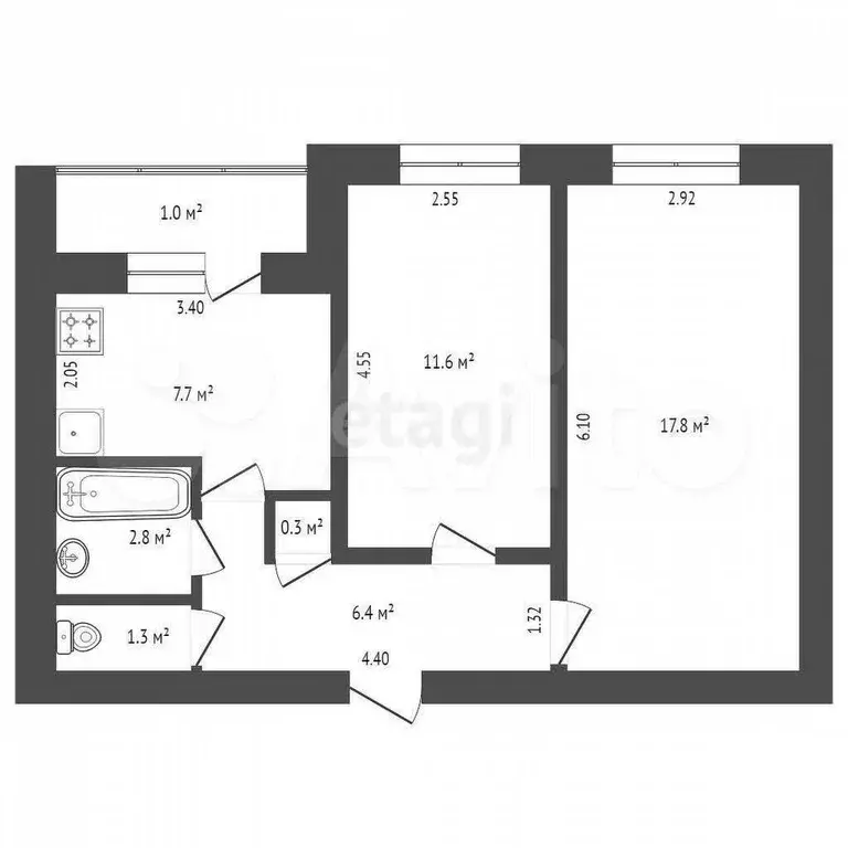 2-к. квартира, 47,2 м, 4/5 эт. - Фото 0