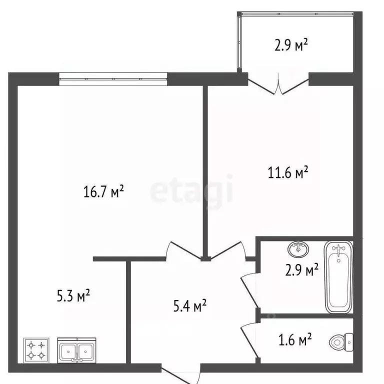 1-к кв. Санкт-Петербург ул. Оптиков, 34К1 (47.0 м) - Фото 2
