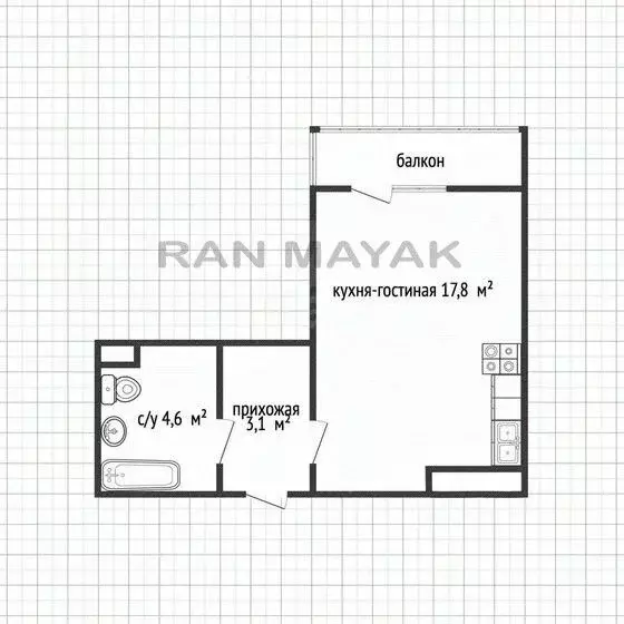 Студия Адыгея, Майкоп ул. Вадима Лемеша, 3 (25.5 м) - Фото 1