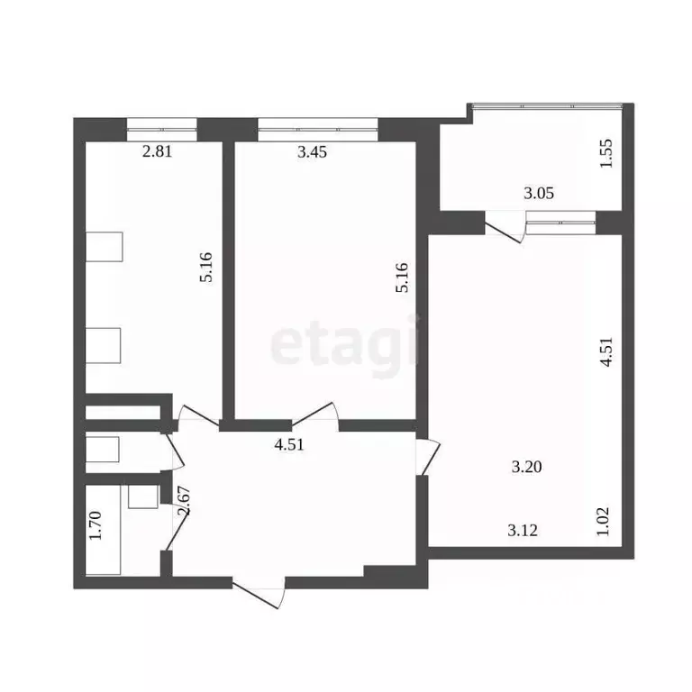 2-к кв. Ханты-Мансийский АО, Сургут ул. Крылова, 38 (64.5 м) - Фото 1