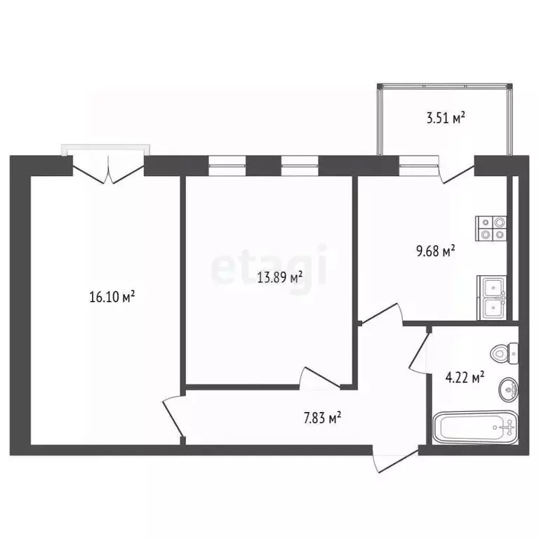 2-к кв. Калининградская область, Гурьевск бул. Пражский, 1 (52.3 м) - Фото 2
